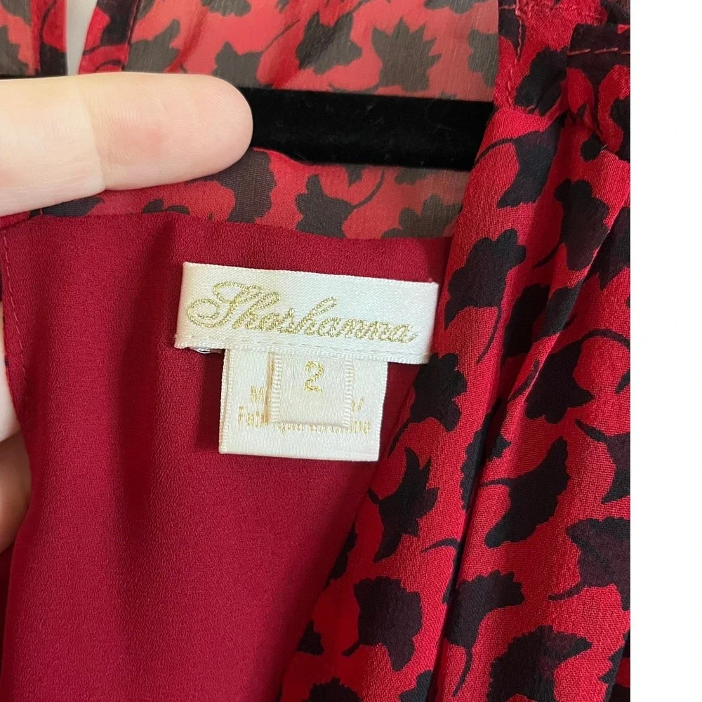 Shoshanna Eden Red Ginkgo Silk Chiffon Midi Dress - Picture 3 of 9